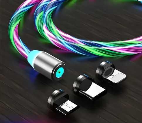 Fast 3 in 1 Charging Cable With LED Light Magnetic Charging Connector