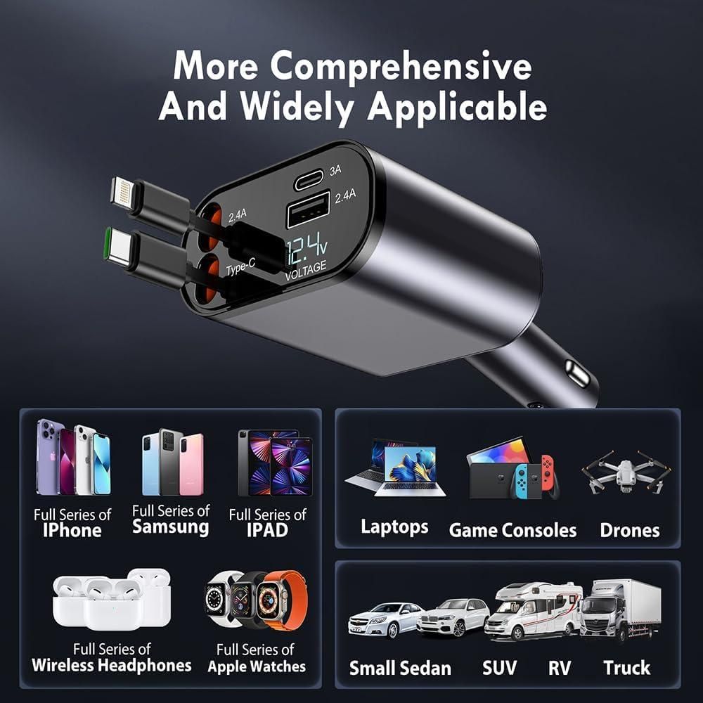Premium Retractable 4 in 1 Car Charger