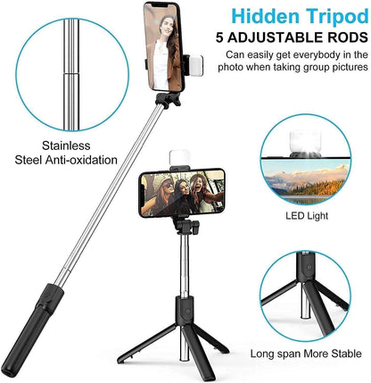 Extendable 3-in-1 Selfie Stick Tripod with Bluetooth Remote