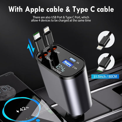 Premium Retractable 4 in 1 Car Charger