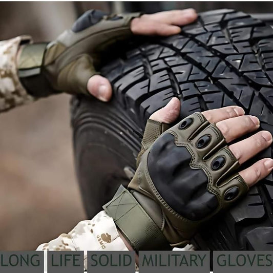 Half Finger Rubber Knuckle Motorcycle Gloves